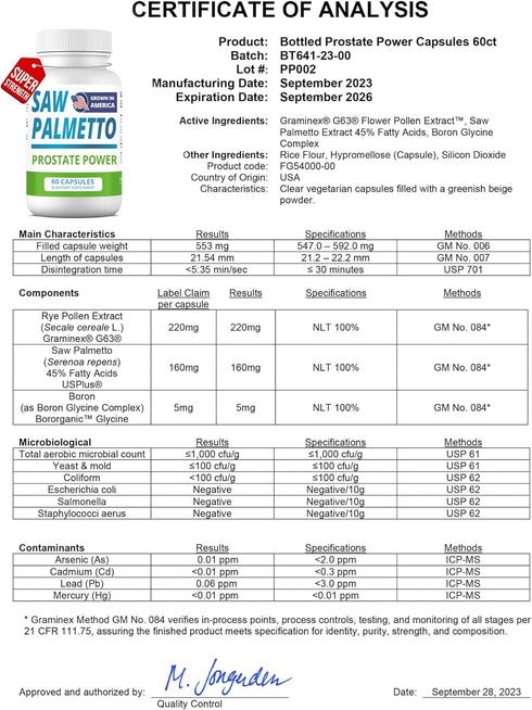 Saw Palmetto Extract for Men, Prostate Health Supplement, High Strength, 60 Caps