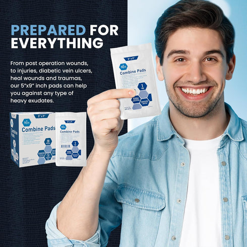 MED PRIDE Nonstick Sterile Abd Combine Pads, Extra Absorbent Surgical Dressing 5x9 in (20 Count, Pack of 1) for Heavy