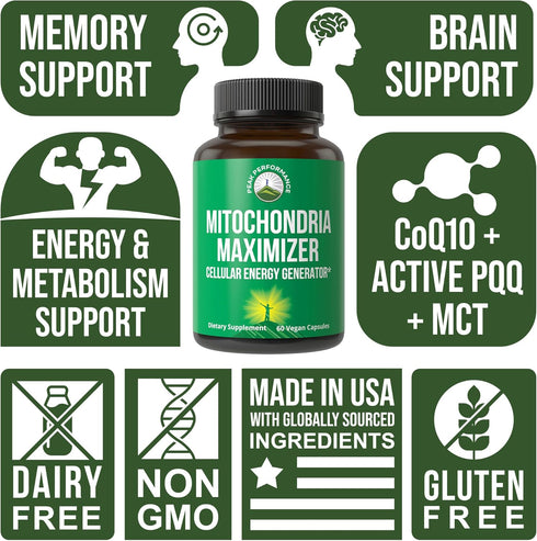 Mitochondria Maximizer with CoQ10 and Active PQQ, 60 Vegetarian Capsules, Natural Cellular Generator