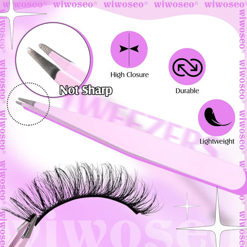 wiwoseo False Eyelashes - Self-Adhesive Natural Wispy Fluffy 16MM Faux Mink Lashes, Reusable