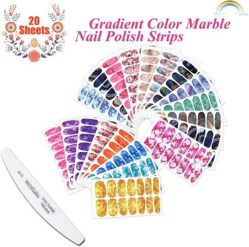 JERCLITY 20 Sheets Candy Color Marbling Nail Polish Strips with Nail File for DIY Nail Art Manicure Kit