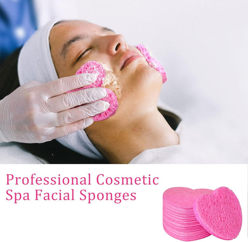 60-Count Kickleen Compressed Cellulose Heart Shape Facial Sponges, 100% Natural Cosmetic Spa Sponges for Cleansing
