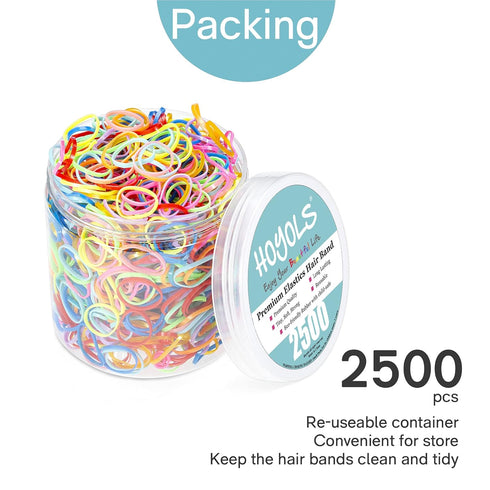 HOYOLS Mixed Color Elastic Hair Bands, 2500 Small Rubber Bands for Girls Kids Women, Non-Slip Tiny Soft Hair Ties