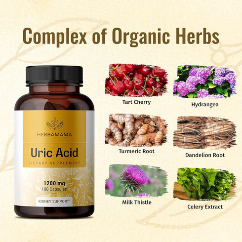 Uric Acid Support Capsules - Herbal Supplement with Tart Cherry, Celery, Turmeric & Milk Thistle - 1200 mg, 100 Capsules