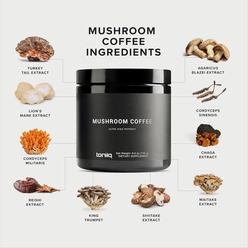 Toniiq 10-Mushroom Mushroom Coffee Functional Coffee with Full-Spectrum Blend Real Arabica Instant Coffee North