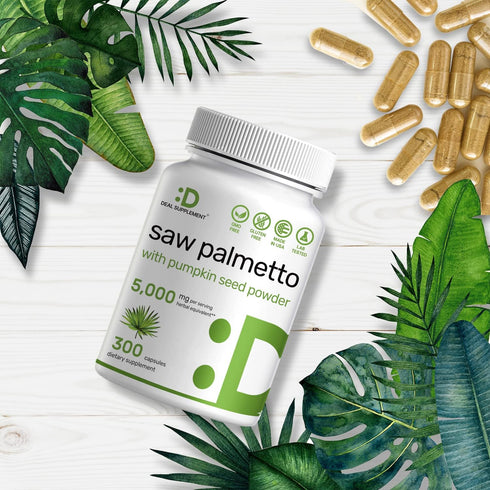 Saw Palmetto Supplement 5000mg with Pumpkin Seed, 300 Capsules, DHT Blocker for Prostate Health & Hair Growth