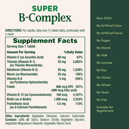 Immune 150 Nature's Bounty Super B Complex Vitamins with Vitamin C & Folic Acid, Vitamins for & Cellular Energy