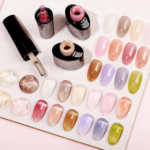 MIZHSE Jelly Gel Polish Set, 12 Colors Nude Translucent Spring Clear Pink Jelly Gel Nail Polish for Home Salon