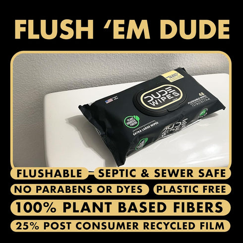 DUDE Wipes Flushable Wipes - 3 Pack, 144 Wipes - Shea Butter Smooth with Vitamin E & Aloe