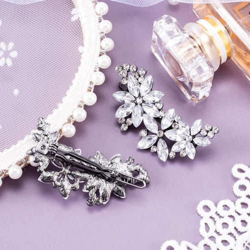 PAGOW 8 Pcs Silver Crystal Flower Bridal Hair Clips, Rhinestone Wedding Hair Accessories for Brides Women Girls
