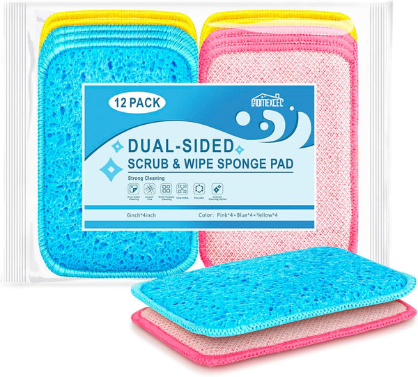 12 Pack Scrub & Wipe Cloths, Dual-Sided Sponges for Kitchen, All-Purpose Cloth for Dishes, Pots, Pans