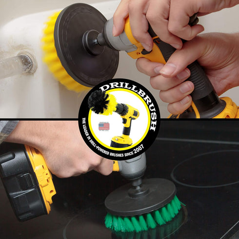 Bathroom Accessories - Power Scrubber Bathroom and Kitchen Brush Set - Cleaning Supplies - Drill Brush- Bath Mat - Shower Cleaner - Soap Scum, Mineral Deposits, Calcium, Hard Water, Rust Stains by Drillbrush