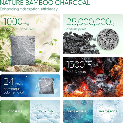 Activated Charcoal Odor Absorber, Bamboo Charcoal Air Purifying Bags for Strong Odor in Home, Car, Closet, Pet
