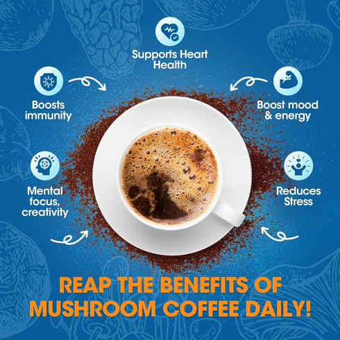 Immunity, 60 B BEWORTHS Mushroom Coffee Powder with Ashwagandha, L-theanine, Lion's Mane, Reishi, Chaga, Cordyceps