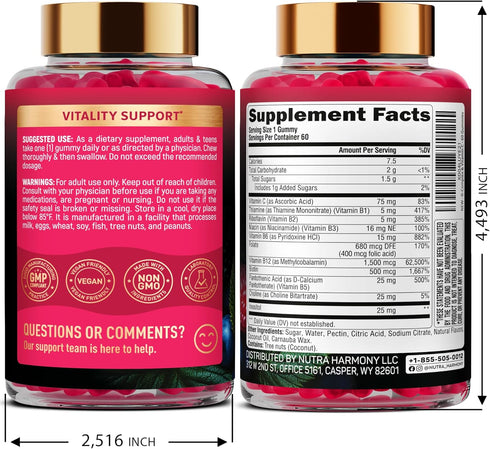 Gummies B12, B1, B2, B3, B5, B6, B7 B9 60 Gummies 2 Vitamin B-Complex for Women & Men - Vitamin & - B Complex