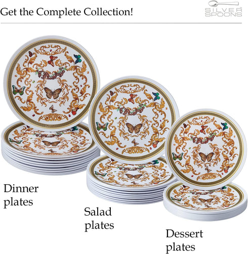 SILVER SPOONS 10 PC Heavy Duty Disposable Dinner Set, White and Gold Plastic Plates for Party, 9" Fine China Look