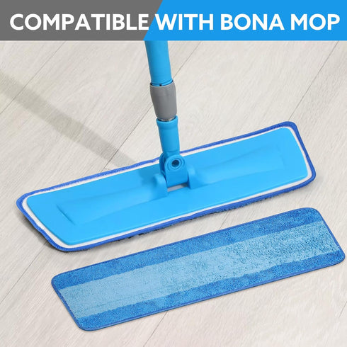 6 Pack Microfiber Cleaning Pads - Compatible with Bona Mop, 18 Inch Replaceable Mop Pad Refill, Washable & Reusable Blue