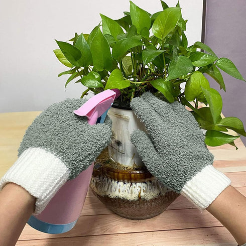 MIG4U Microfiber Dusting Gloves for House Cleaning, Washable Blind Cleaner Duster Tool (Gray, S/M)