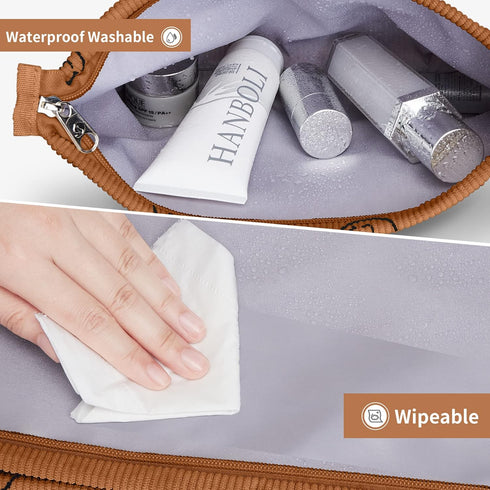 WLLWOO Makeup Bag-2pcs Smile Face Corduroy Cosmetic Bag, Waterproof Pencil Case Coin Purse for Women Travel Toiletry