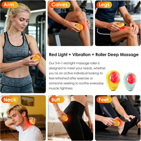 Red Light Vibrating Massage Ball - Handheld Trigger Point Tool for Deep Tissue Massage and Myofascial Release, Portable