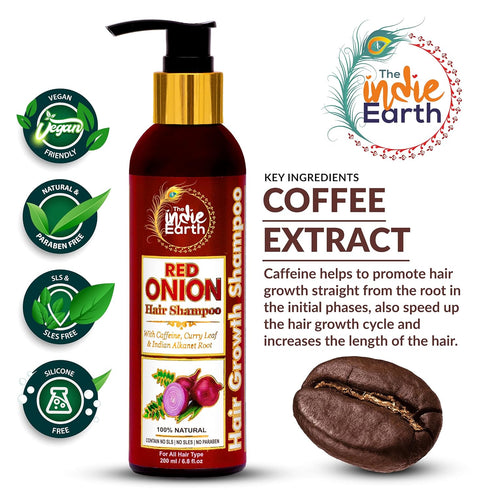 Red Onion Shampoo with Caffeine, Curry Leaf and Indian Alkanet Root - 200ml / 6.76 Fl.Oz Best Onion Shampoo