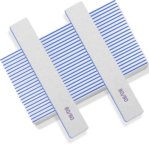 Nail Files 50pcs, 80/80 Grit for Acrylic Nails, Professional Double Sided Jumbo Zebra File