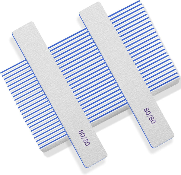 Nail Files 50pcs, 80/80 Grit for Acrylic Nails, Professional Double Sided Jumbo Zebra File