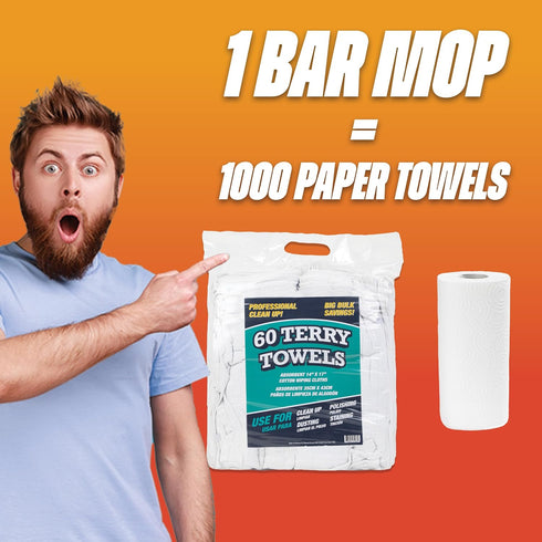 TT60 Pack 60, 100% 14 17 Arkwright Terry Cloth Rags, of Cotton Cleaning Towels for Kitchen, Auto Shop and Bar Use