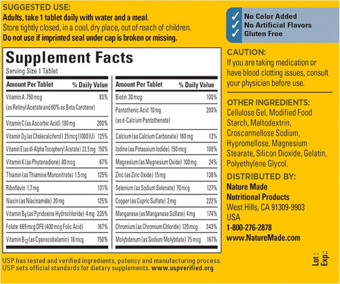 Nature Made Multivitamin For Him, No Iron, 90 Tablets, Daily Nutritional Support, 90 Day Supply