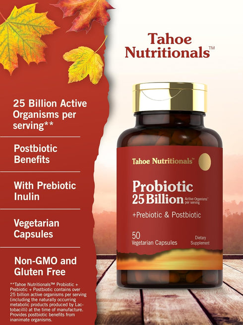 Prebiotic, Probiotic & Postbiotic | 25 Billion CFU | 50 Powder Pills for Men and Women's Digestive Health