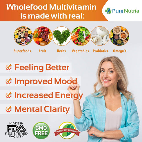 Whole Food Multivitamin and Minerals with Probiotic Enzymes, 120 Multivitamins for Women and Men