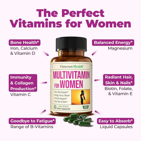 Multivitamin for Women - Daily Vitamins for Energy, Mood, Hair, Skin, Nails - Liquid Caps