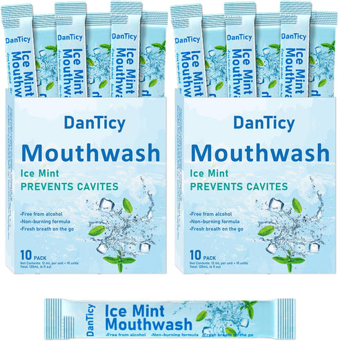 Mouthwash Travel Size, Alcohol-Free Mouthwash, Portable, Fresh Breath, Mini Packets, Ice Mint,