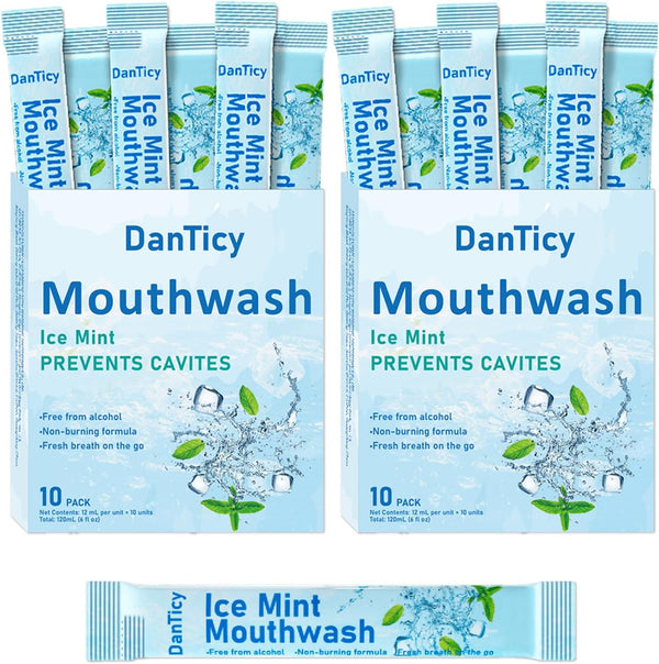 Mouthwash Travel Size, Alcohol-Free Mouthwash, Portable, Fresh Breath, Mini Packets, Ice Mint,