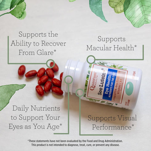 Quantum Health See Lutein+ Eye Care Supplement, Lutein 20mg, Zeaxanthin, Vitamins C & E, 30 Softgels