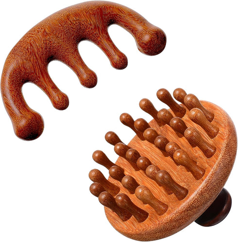 Trinkrittey 2 Pack Wooden Scalp Massager Comb Wooden Hair Brush Head Gua Sha