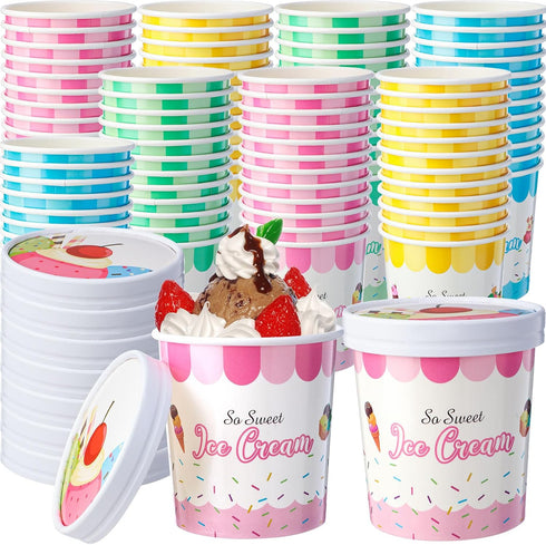Jingmore 48 Pcs 16oz Paper Ice Cream Cups with Lids, Disposable Sundae Dessert