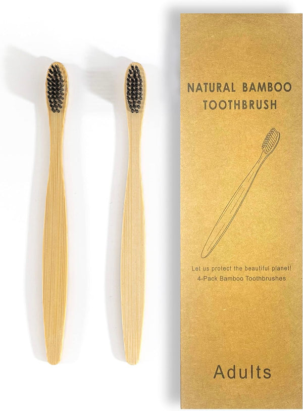 Biodegradable Eco-Friendly Natural Bamboo Toothbrushes, 4 Count for Sustainable Oral Care