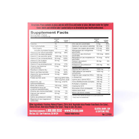 Ola Loa Energy Cran-Raspberry Multi Vitamin Drink Mix - 30 Packets, Gluten Free