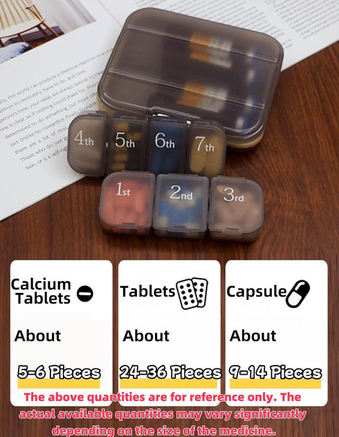 UIVXXUD 7 Set) Ultra-Portable Day Weekly Compact Travel Size Pill Organizer Box - Detachable Daily Compartments