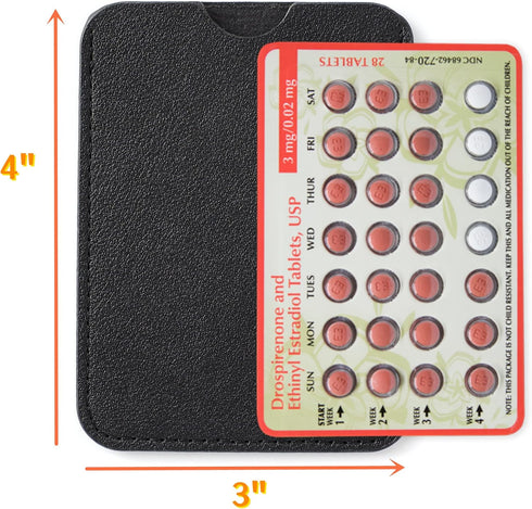 Sleek Black Birth Control Pill Case Holder - Slim Wallet Design