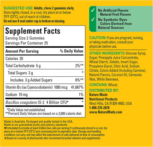 Nature Made Digestive Probiotics and Energy B12 Gummies - 50 Probiotic Gummies, 25 Day Supply