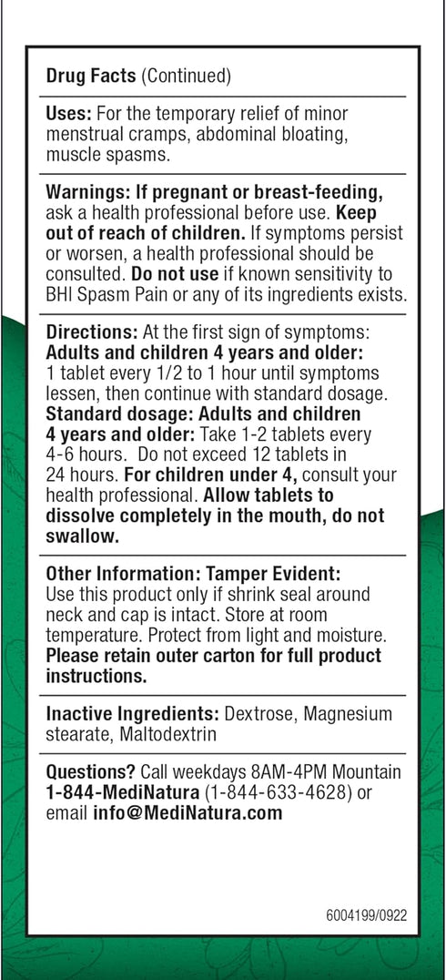 BHI Spasm Natural Relaxer Relief: 100 Tablets for Menstrual Cramps and Muscle Spasms