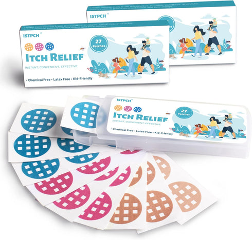 Itch Relief Patches, 54 Natural Bite Relief Stickers, Reduces Itch & Swell, Kid Friendly (3 Colors)