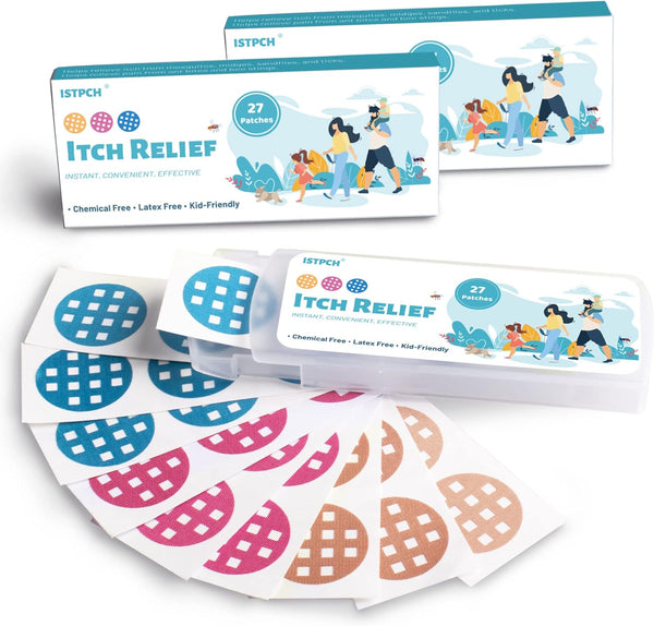 Itch Relief Patches, 54 Natural Bite Relief Stickers, Reduces Itch & Swell, Kid Friendly (3 Colors)