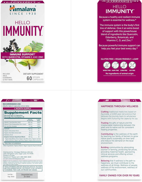 Immunity 60 Immune Immunity 500 60 Himalaya Hello with Quercetin, Day Supply - Herbal Support Supplement, Bioflavonoid