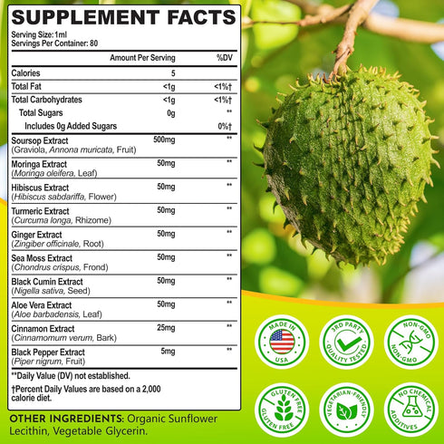 Selicheal (80ML) 10 1 Immunity, 2.8 Oz 80 Supplement Liquid Drops, in Soursop Multivitamin Drops with Leaf Extract