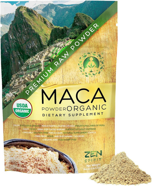 Zen Spirit Organic Maca Root Powder - Peruvian Premium Grade Superfood (Raw) - USDA & Vegan Certified - 1 Bag (8oz)
