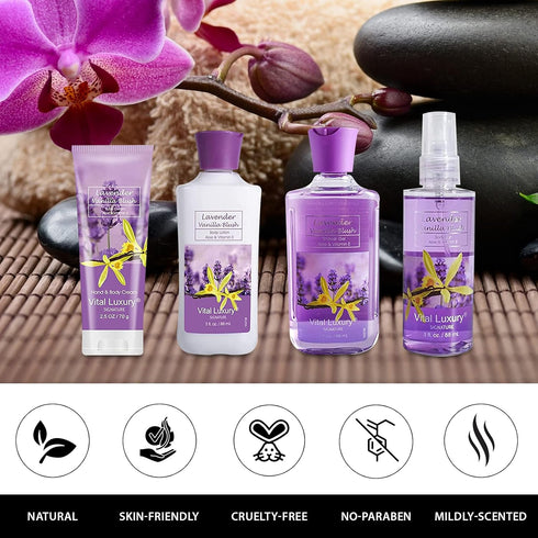Bath & Body Travel Kit - Lavender Vanilla Blush Fragrance Mist, Body Lotion, Shower Gel, Body Cream, 3 Fl Oz