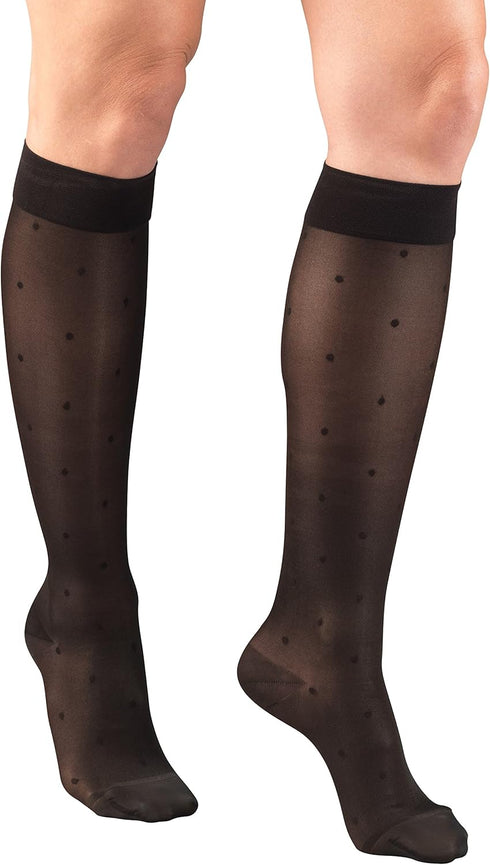 Truform Sheer Compression Stockings, 15-20 mmHg, Women's Knee High Length, Dot Pattern, Black, Small